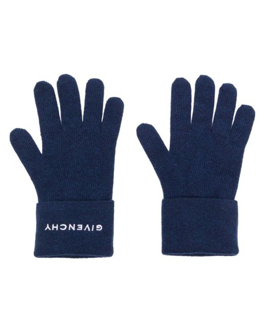 Givenchy Blue Intarsia-knit Logo Gloves for men