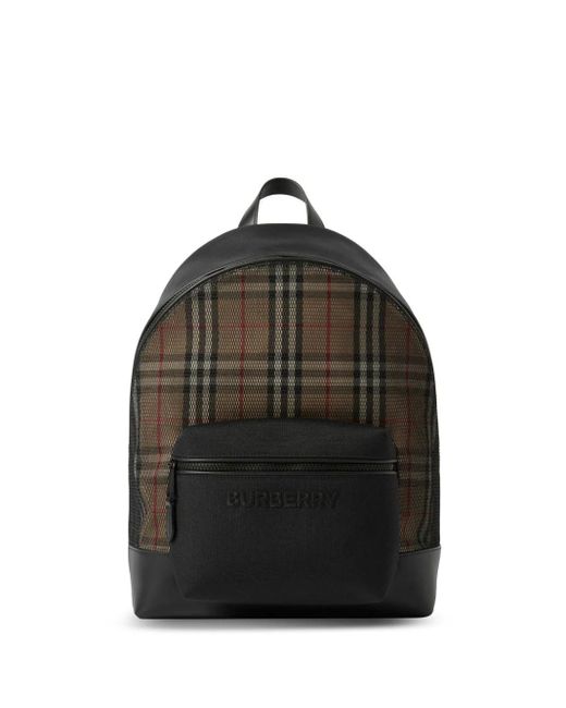 Burberry Black Check-print Embossed-logo Backpack for men