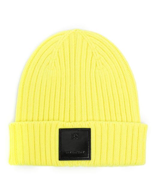 Givenchy Yellow Logo-patch Wool Beanie for men