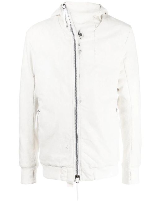 Boris Bidjan Saberi 11 White Off-Centre Zip-Up Hooded Jacket for men