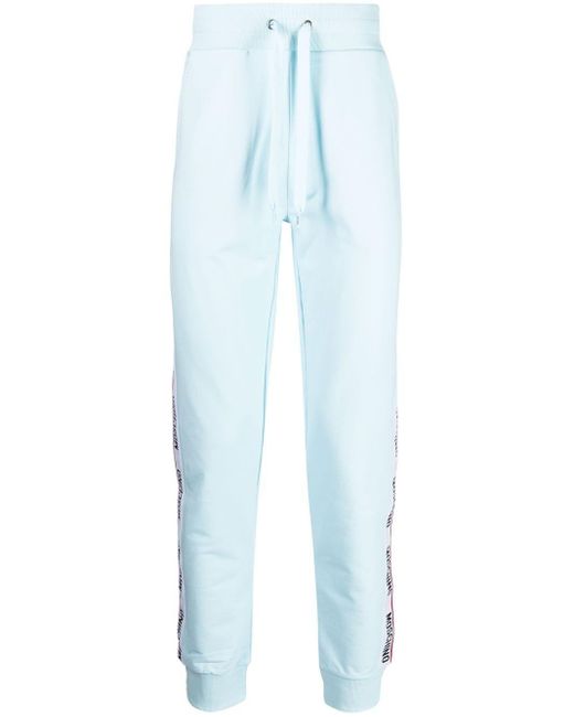 Moschino Logo-tape Cotton Track Pants in Blue for Men | Lyst