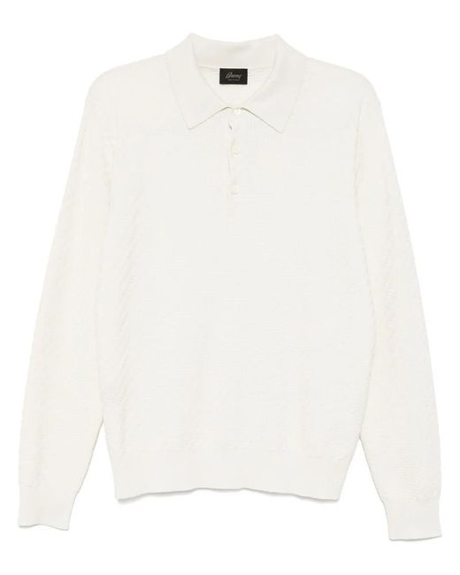 Brioni White Trama-Weave Polo Shirt for men