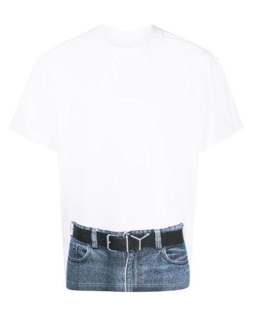 Y. Project White Trompe L'Oeil Belt-Print T-Shirt for men