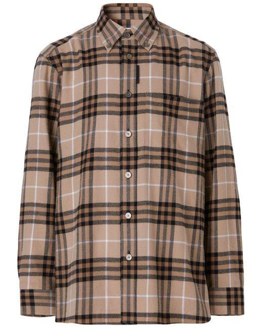 Burberry Brown Check-pattern Flannel Shirt for men