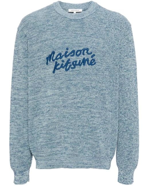 Maison Kitsuné Blue Handwriting Logo-Embroidered Jumper for men