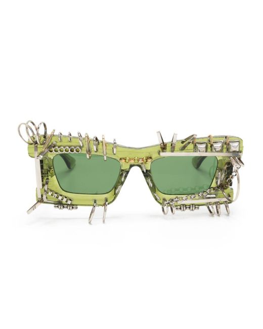 Kuboraum Green Stud-embellished Square-frame Sunglasses for men