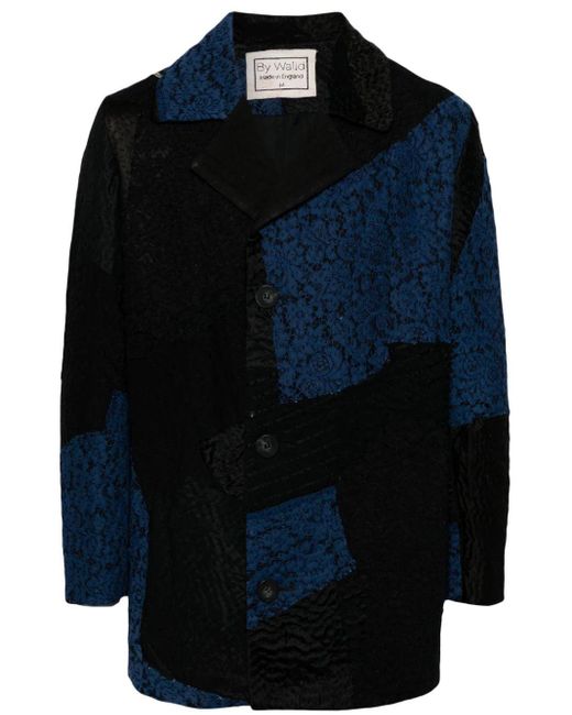 By Walid Blue Colour-block Single-breasted Coat for men