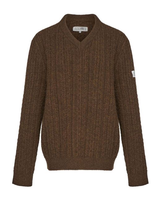 MM6 by Maison Margiela Blue V-Neck Ribbed Sweater for men