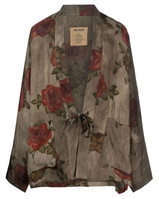 Uma Wang Brown Floral-printed Tied Jacket for men