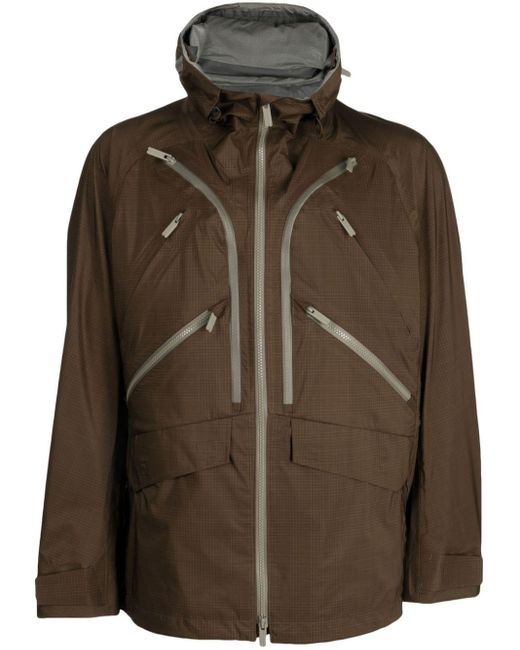 White Mountaineering Brown Zip-up Plaid Hooded Jacket for men