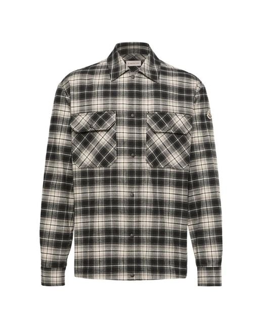Moncler Gray Check Cotton Flannel Zip-Up Shirt for men