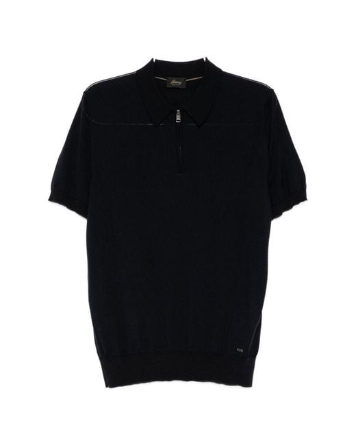Brioni Black Zip-Fastening Short-Sleeve Polo Shirt for men