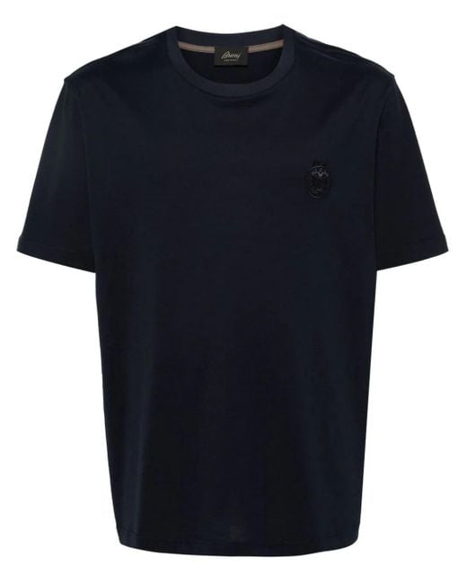 Brioni Blue Embroidered-Logo Cotton T-Shirt for men