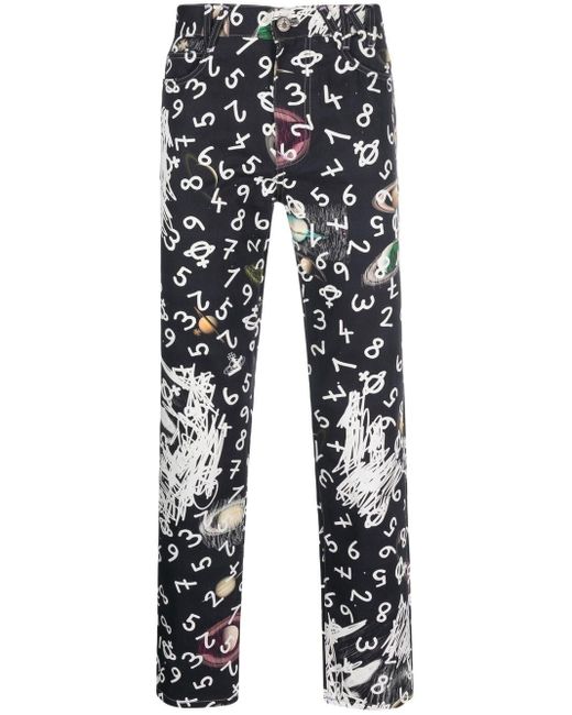 Vivienne Westwood Black Planets And Numbers Print Trousers for men