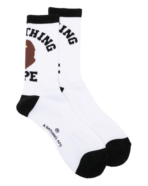 A Bathing Ape White Logo-Printed Socks for men