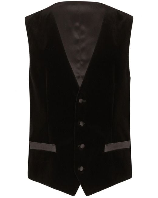 Dolce & Gabbana Black Buttoned Velvet Vest for men