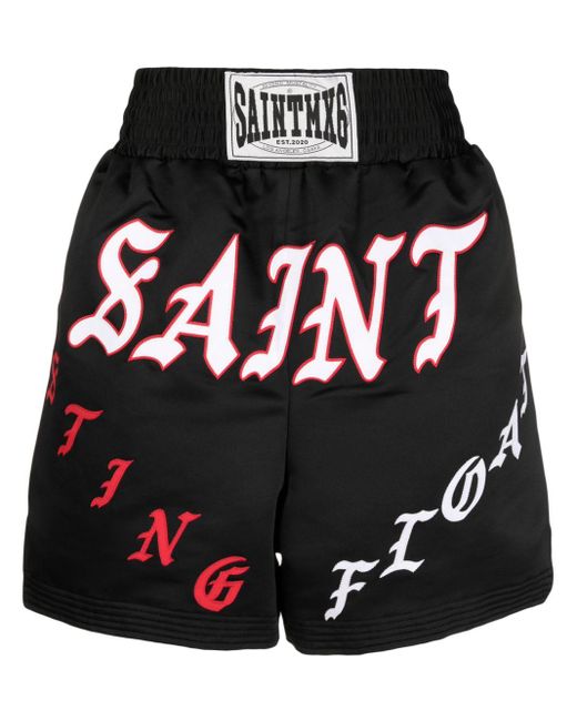 SAINT Mxxxxxx Logo-print Elasticated Track Shorts in Black for Men