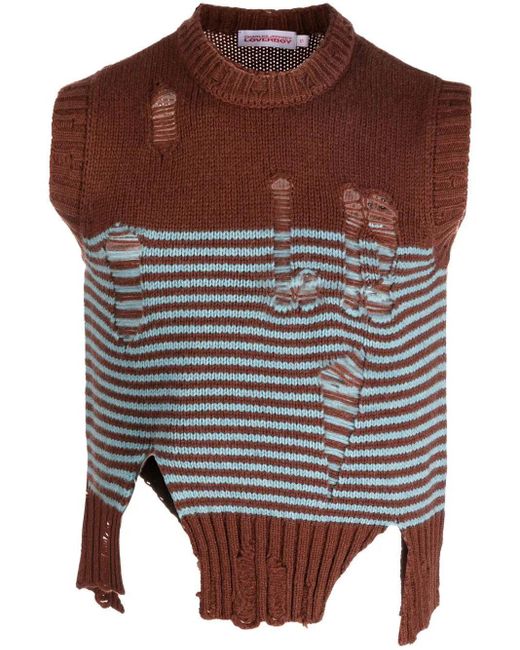 Charles Jeffrey Brown Distressed Stripe Knitted Vest for men