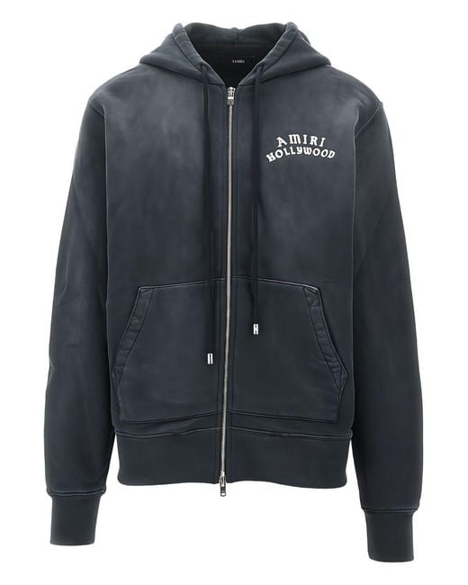 Amiri Black Logo-Embroidered Zip-Up Hoodie for men