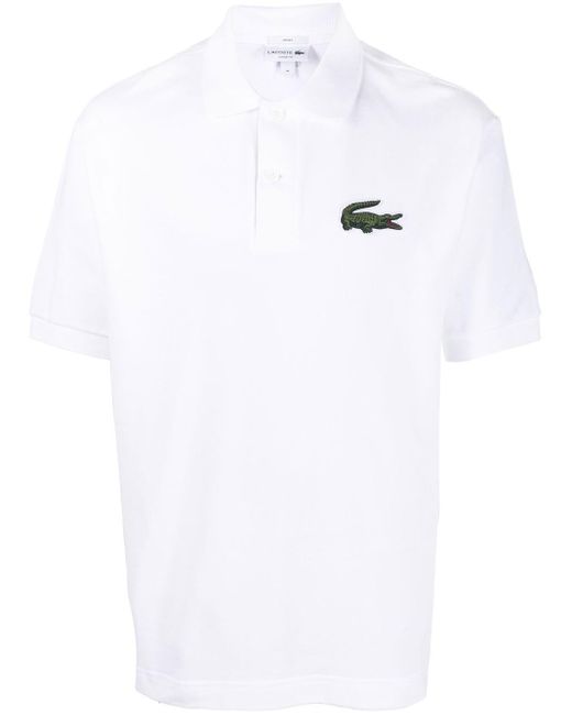 Lacoste White Embroidered-Logo Short-Sleeve Polo Shirt for men