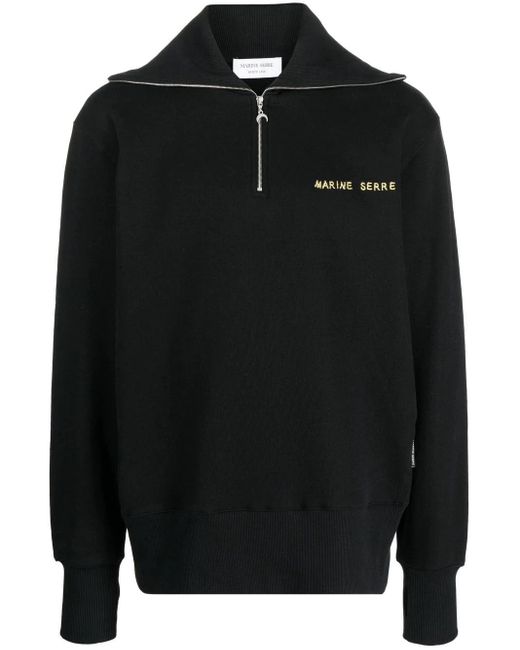 MARINE SERRE Black Logo-embroidered Half-zip Sweatshirt for men
