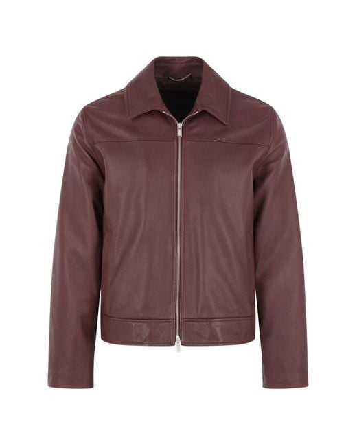Lardini Purple Zip-Up Leather Jacket for men