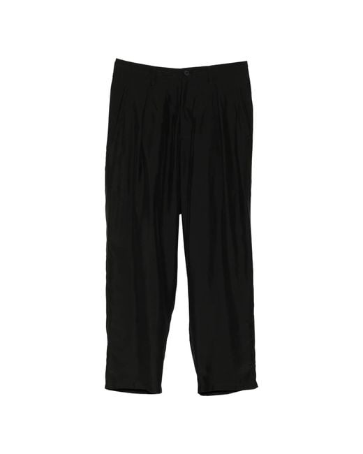 Yohji Yamamoto Black Tucked Silk Trousers for men