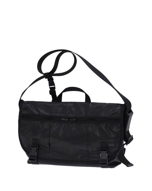 Porter-Yoshida and Co Black Logo-Patch Messenger Bag for men