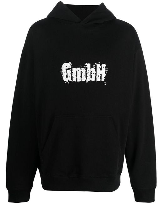 GmbH Black Logo-Print Organic-Cotton Hoodie for men
