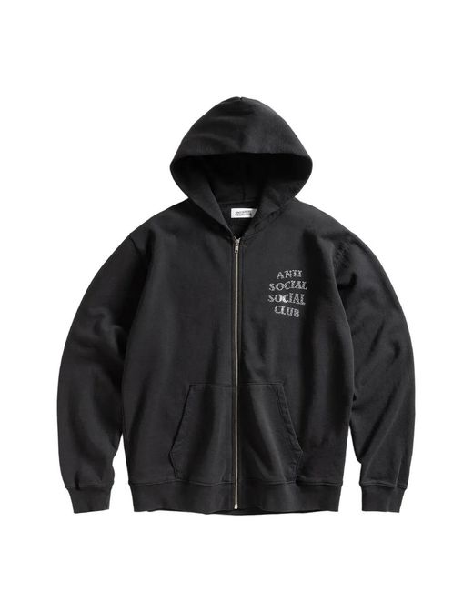ANTI SOCIAL SOCIAL CLUB Black Rhinestone-Embellished Zip-Up Hoodie for men