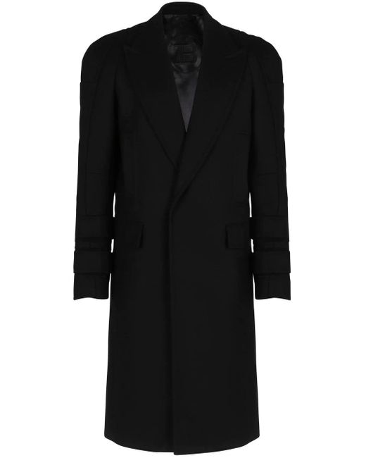 Balmain Black Touch-strap Wool-blend Coat for men