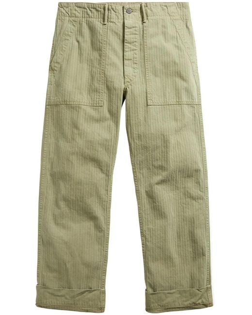 RRL Green Striped Straight-Leg Cotton Trousers for men
