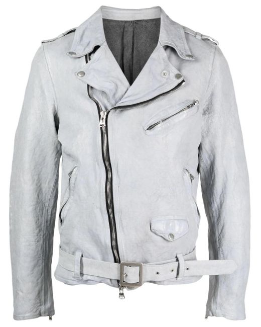 Yohji Yamamoto Gray Belted Leather Biker Jacket for men