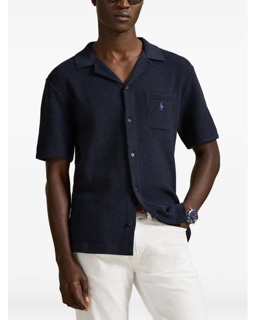 Polo Ralph Lauren Blue Logo-Embroidered Button-Up Shirt for men