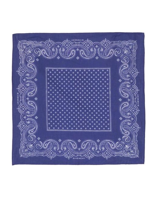 Givenchy Blue Paisley-print Cotton Scarf for men