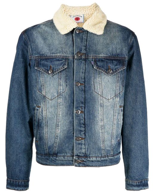 Blue Jean Denim Jacket with Raccoon Cuff Collar and Tuxedo - Day Furs