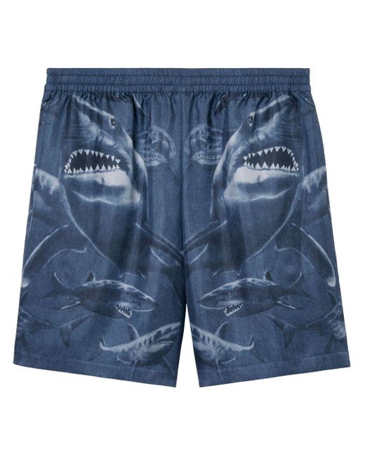 Burberry Blue Shark-print Silk Shorts for men