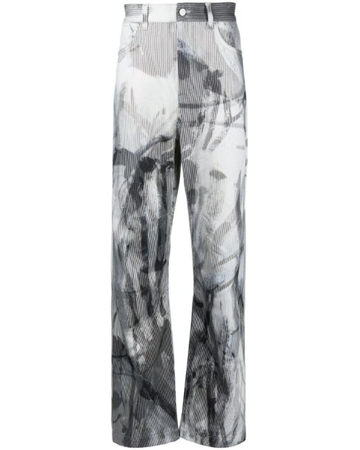 McQ Alexander McQueen Gray Abstract-print Straight-leg Trousers for men