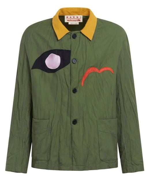 Marni Green Logo-Patch Shirt Jacket for men