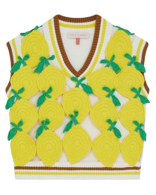 MIRA MIKATI Yellow Crochet-Lemon Vest for men