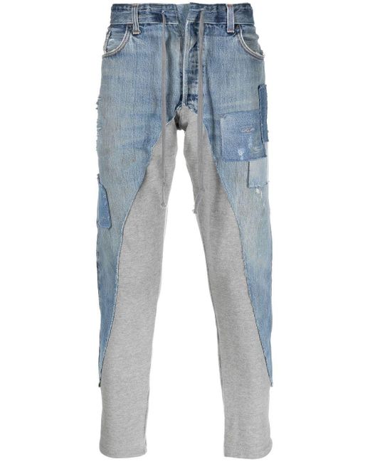 Greg Lauren Blue Patchwork-detail Cropped Jeans for men