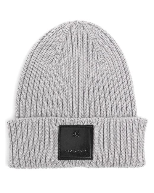 Givenchy Gray Logo-patch Wool Beanie for men