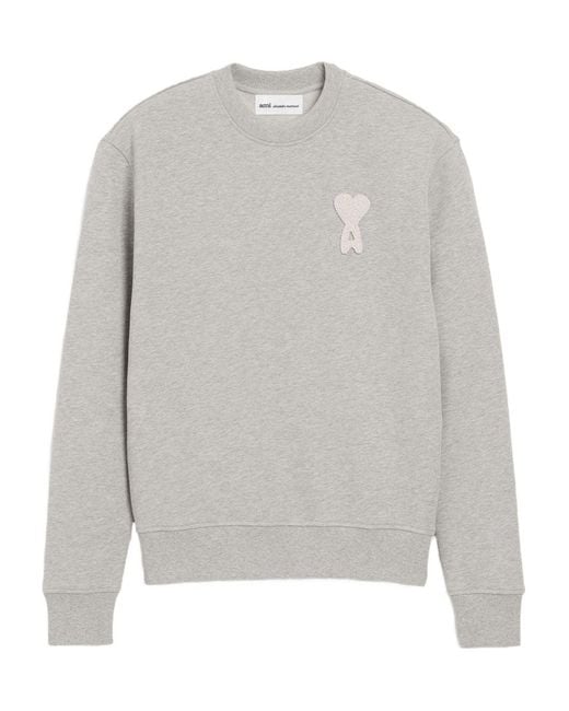 AMI Gray Cotton Knitted Ami De Coeur Sweatshirt for men