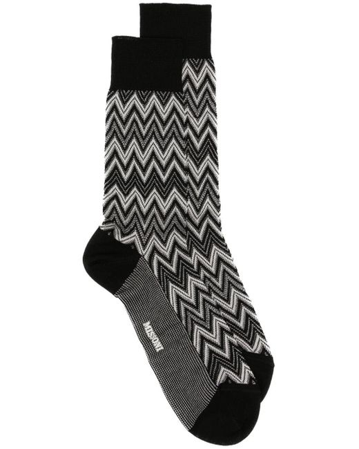 Missoni Black Zigzag-woven Cotton Socks for men
