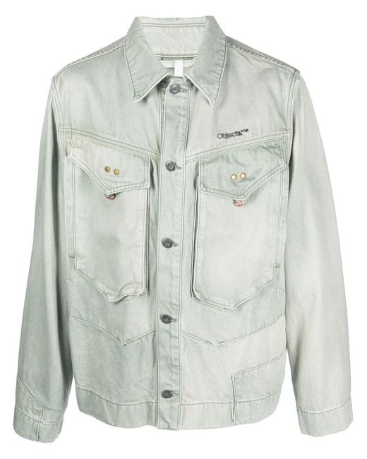 Objects IV Life Gray Logo-Embroidered Denim Jacket for men