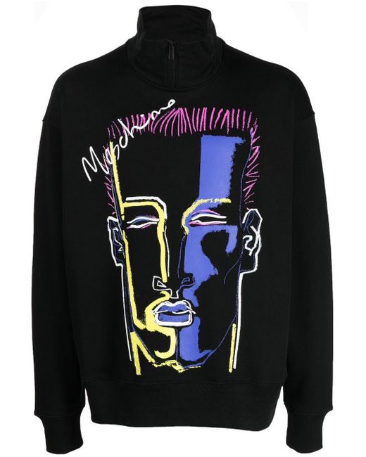 Moschino Graphic-print Half-zip Jumper in Black for Men | Lyst