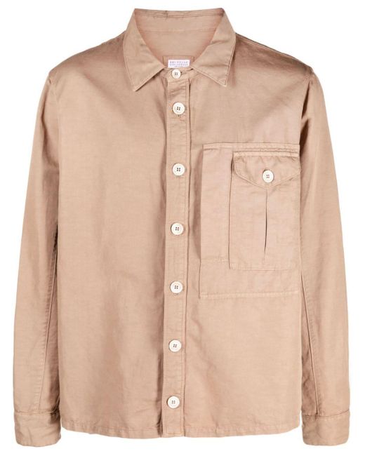 Brunello Cucinelli Natural Long-sleeve Buttoned Shirt Jacket for men