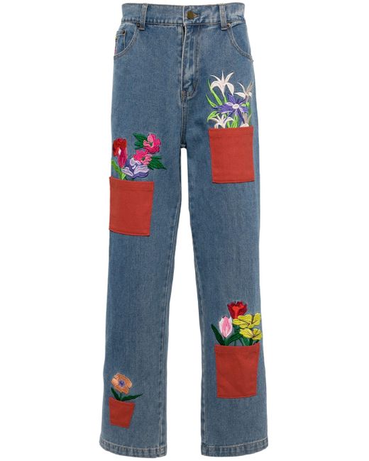 Kidsuper Blue Flower Pots Straight-Leg Jeans for men
