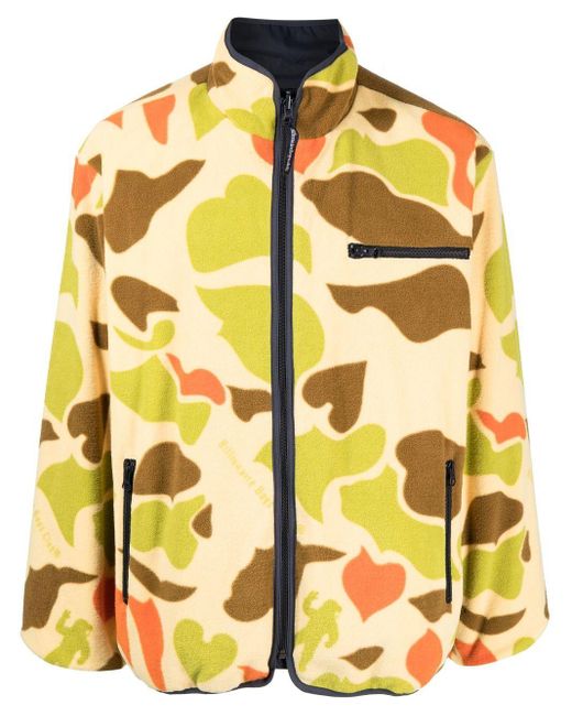 BBCICECREAM Yellow Camouflage Print Reversible Fleece Jacket for men
