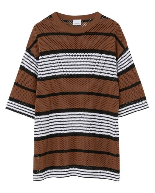 Burberry Brown Stripe Print Oversized T-shirt for men